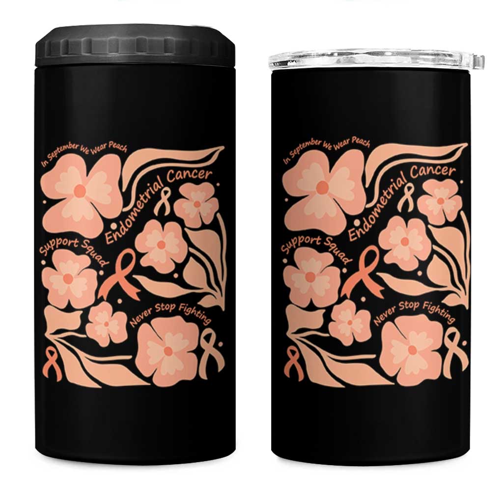 Endometrial Cancer Support Squad Floral Gift 4 in 1 Can Cooler Tumbler In September We Wear Peach