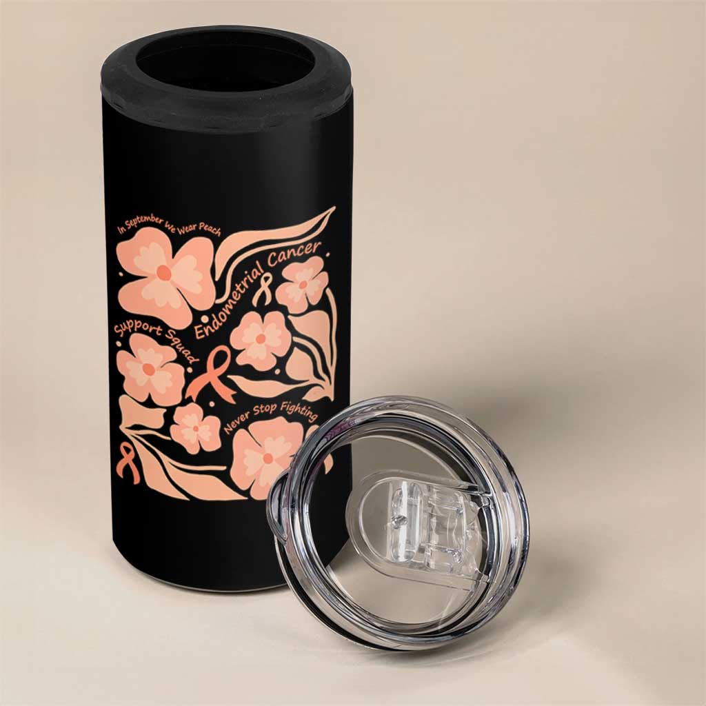 Endometrial Cancer Support Squad Floral Gift 4 in 1 Can Cooler Tumbler In September We Wear Peach