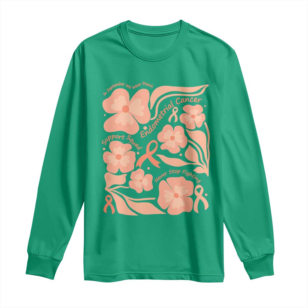 Endometrial Cancer Support Squad Floral Gift Long Sleeve Shirt In September We Wear Peach