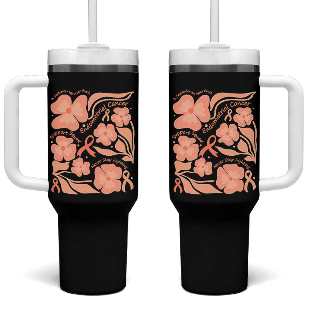 Endometrial Cancer Support Squad Floral Gift Tumbler With Handle In September We Wear Peach