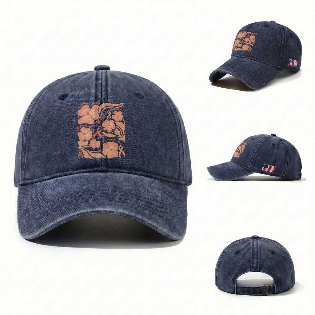 Endometrial Cancer Support Squad Floral Gift Washed Cotton Baseball Cap In September We Wear Peach