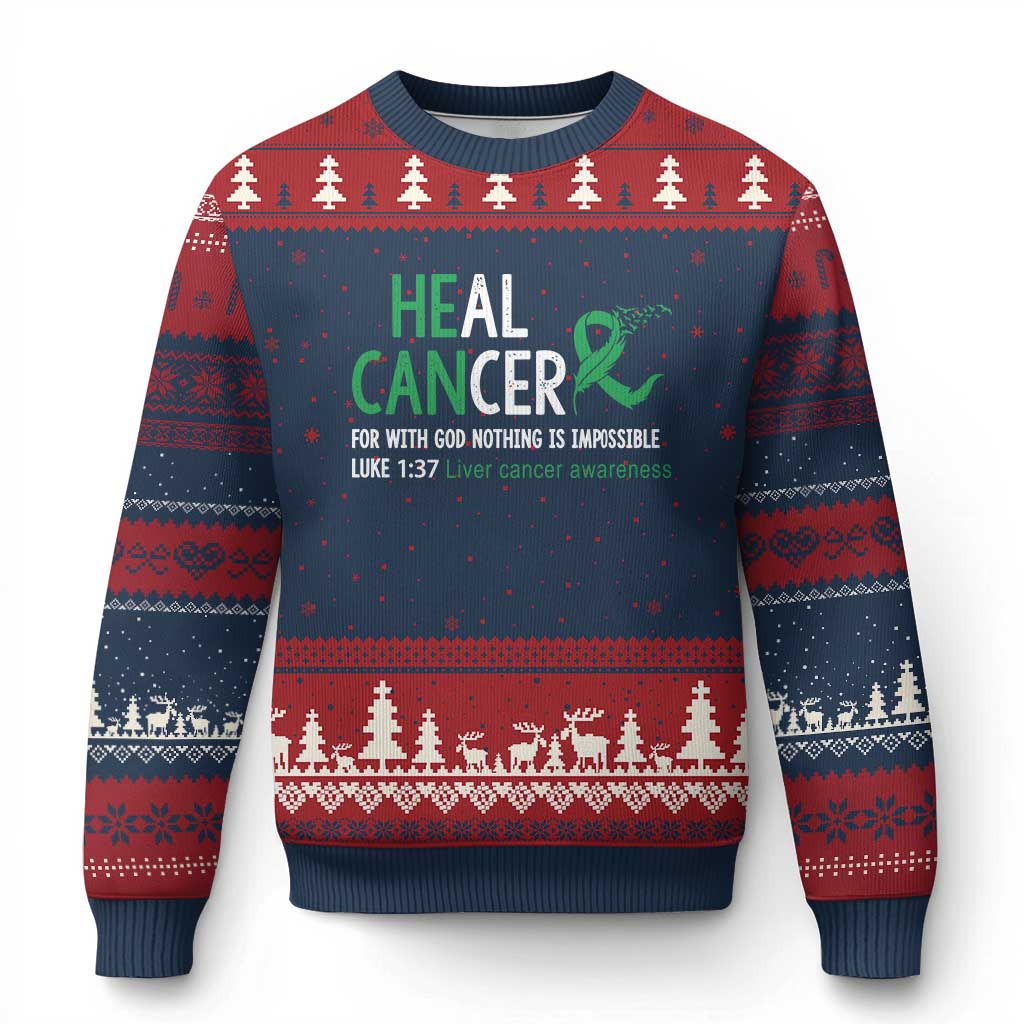 Heal Cancer Nothing Is Impossible With God Ugly Christmas Sweater Liver Cancer Support Gift