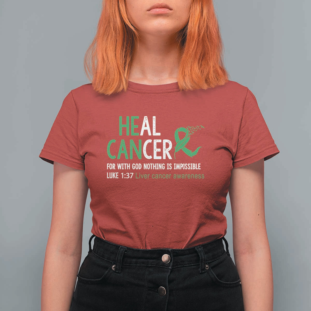Heal Cancer Nothing Is Impossible With God T Shirt For Women Liver Cancer Support Gift