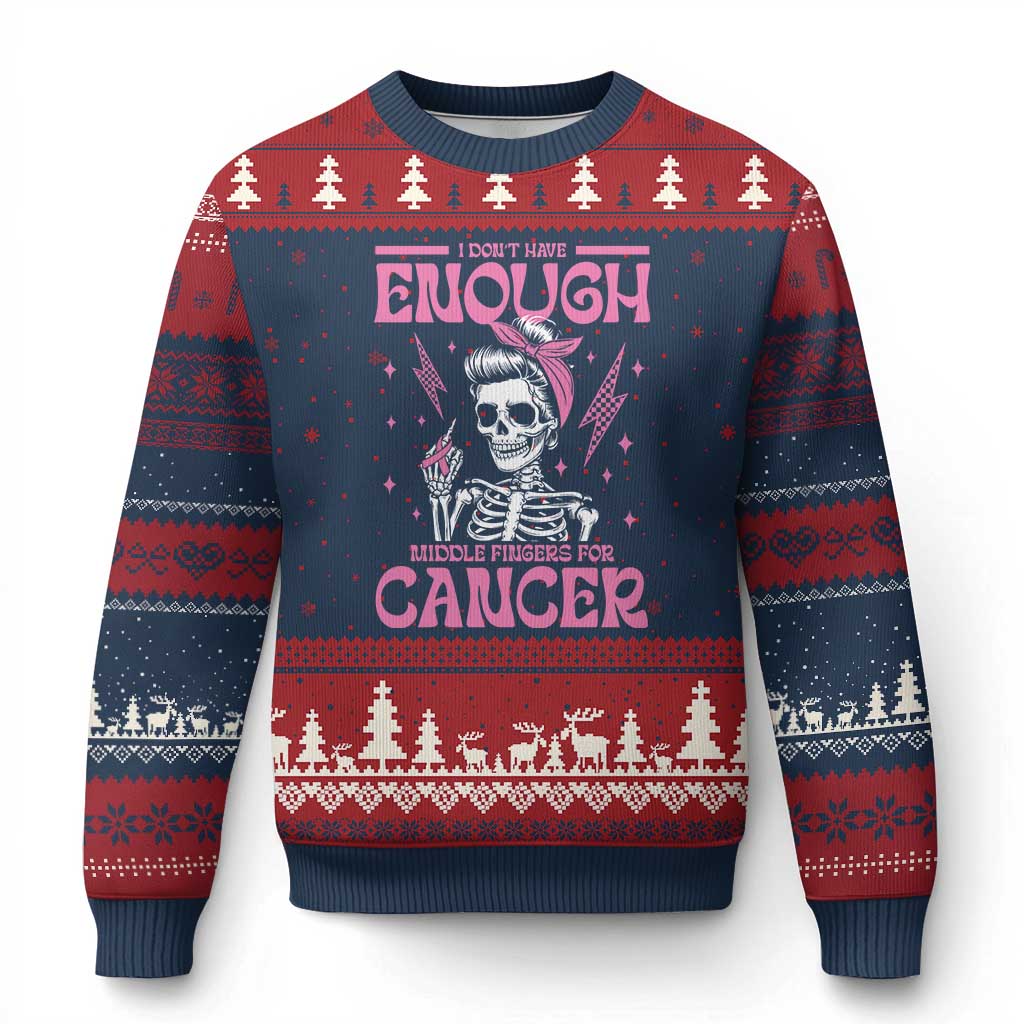 Funny Skeleton Breast Cancer Ugly Christmas Sweater I Dont Have Enough Middle Fingers