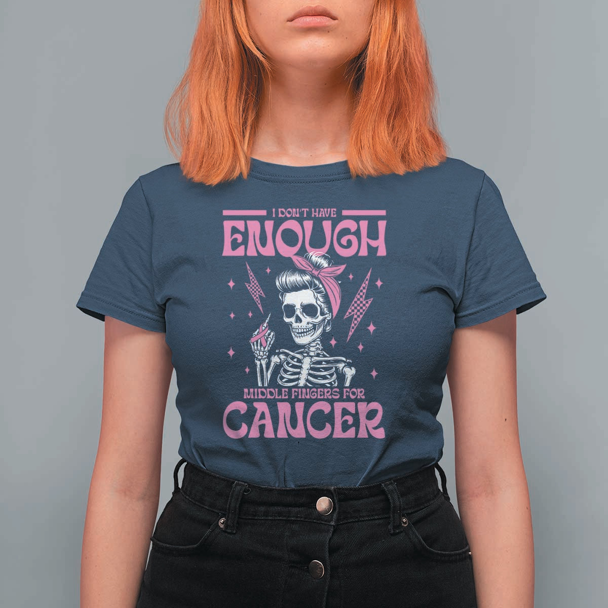 Funny Skeleton Breast Cancer T Shirt For Women I Dont Have Enough Middle Fingers