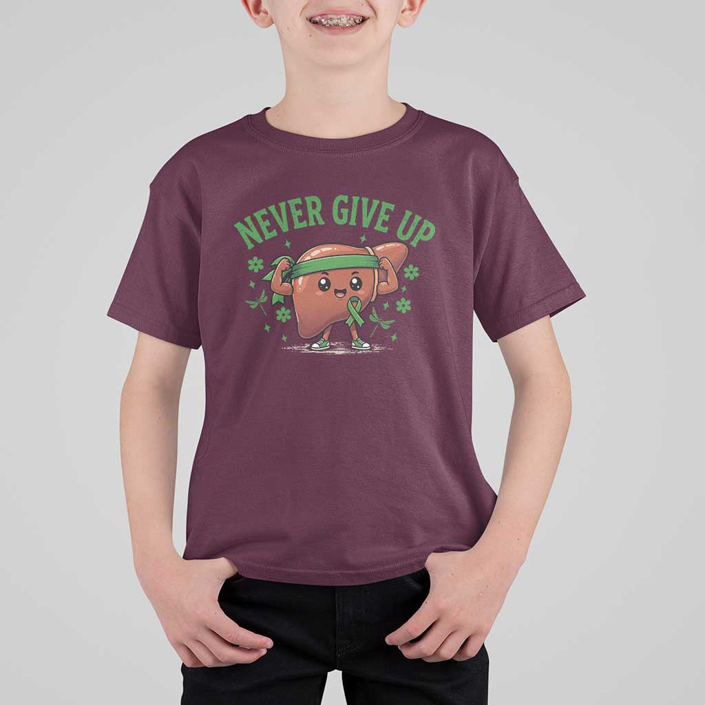 Liver Cancer Awareness Transplant Support T Shirt For Kid Never Give Up Nurse Gift