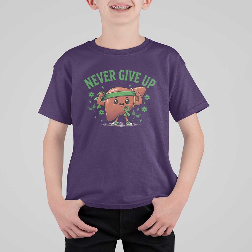 Liver Cancer Awareness Transplant Support T Shirt For Kid Never Give Up Nurse Gift