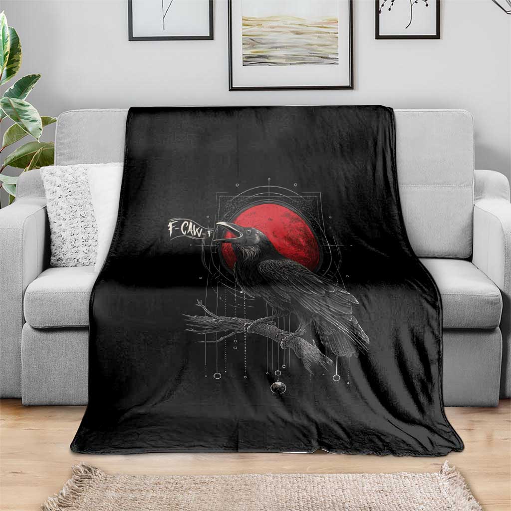 Horror Raven Throw Blanket F Caw F Gothic Blood Moon Halloween - Wonder Print Shop