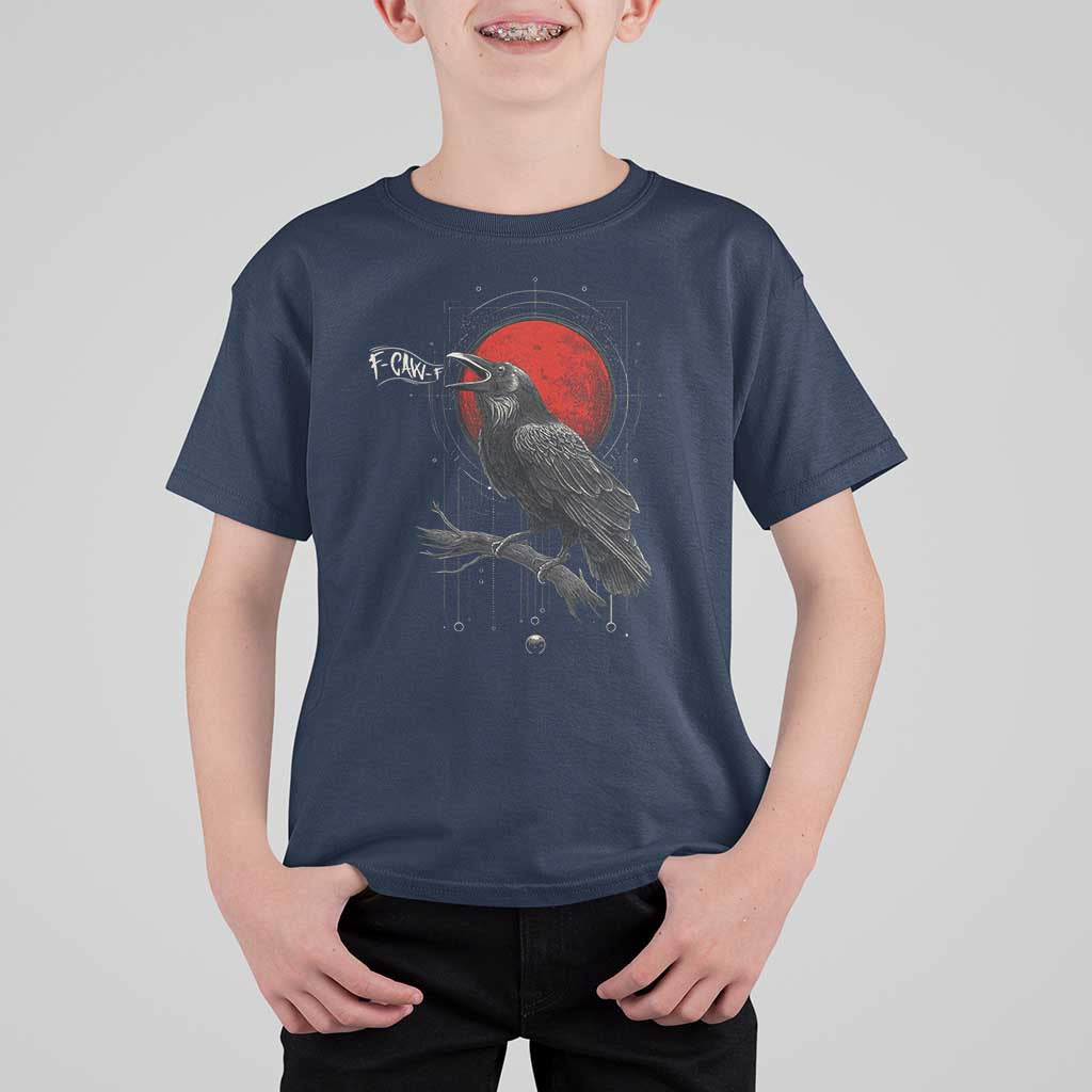 Horror Raven T Shirt For Kid F Caw F Gothic Blood Moon Halloween - Wonder Print Shop