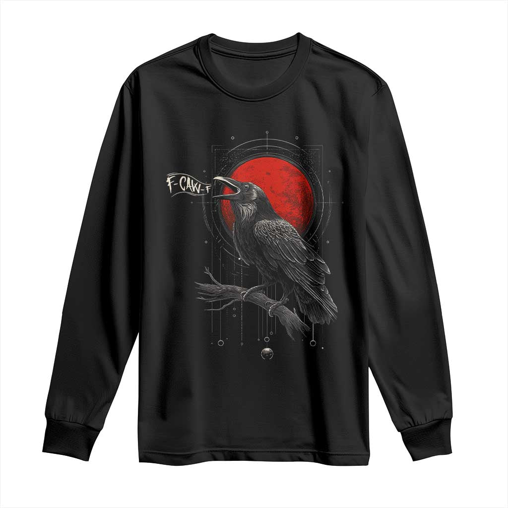 Horror Raven Long Sleeve Shirt F Caw F Gothic Blood Moon Halloween - Wonder Print Shop