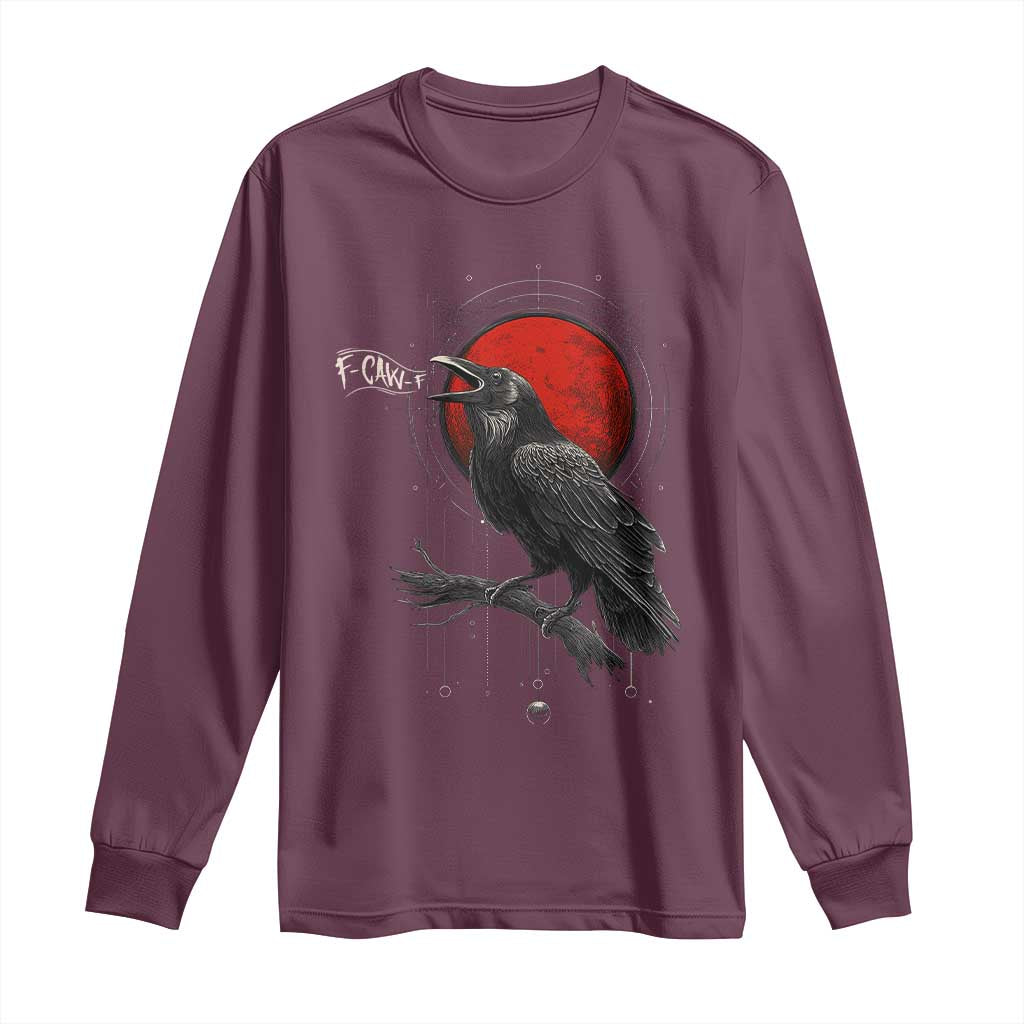 Horror Raven Long Sleeve Shirt F Caw F Gothic Blood Moon Halloween - Wonder Print Shop