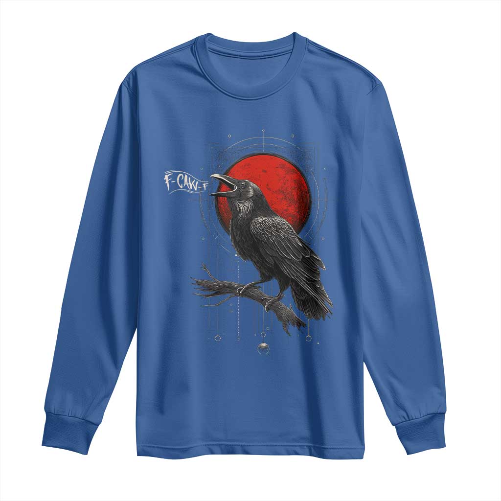 Horror Raven Long Sleeve Shirt F Caw F Gothic Blood Moon Halloween - Wonder Print Shop