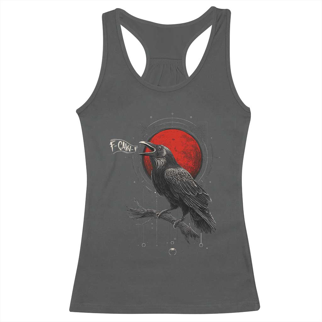 Horror Raven Racerback Tank Top F Caw F Gothic Blood Moon Halloween - Wonder Print Shop