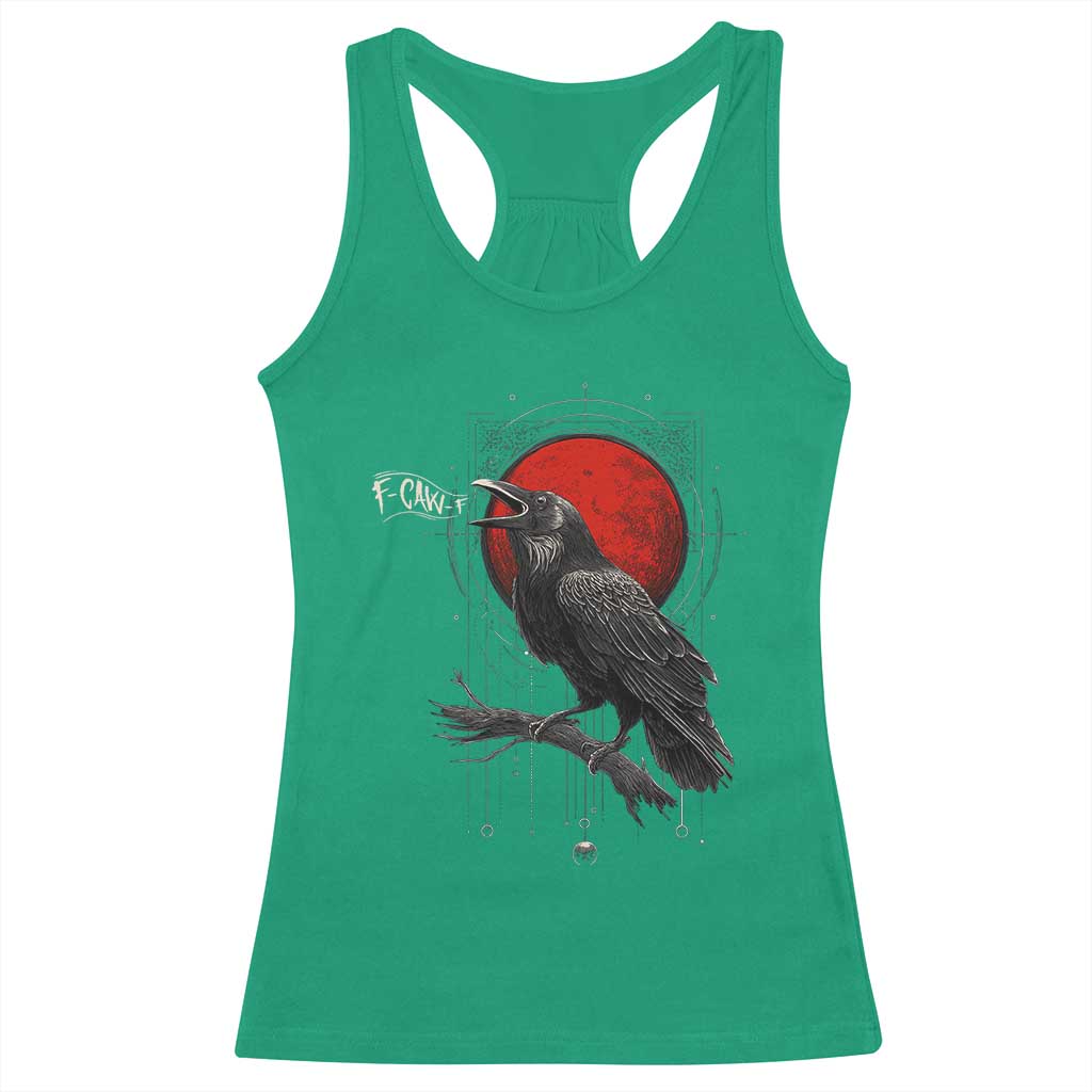 Horror Raven Racerback Tank Top F Caw F Gothic Blood Moon Halloween - Wonder Print Shop