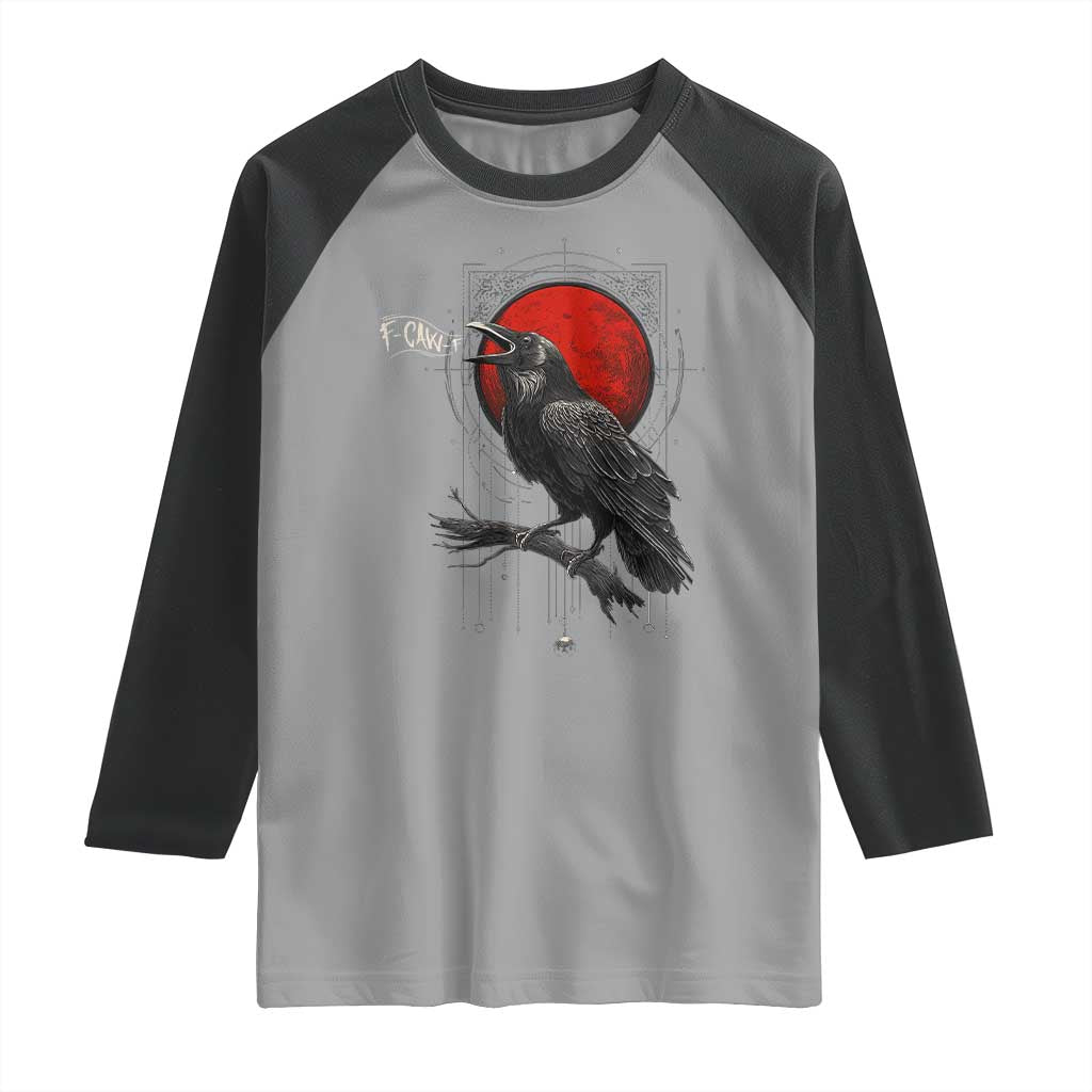 Horror Raven Raglan Shirt F Caw F Gothic Blood Moon Halloween - Wonder Print Shop