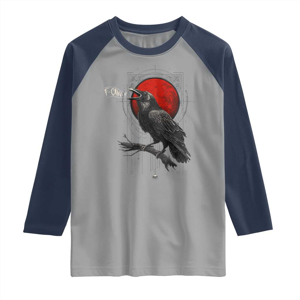 Horror Raven Raglan Shirt F Caw F Gothic Blood Moon Halloween - Wonder Print Shop