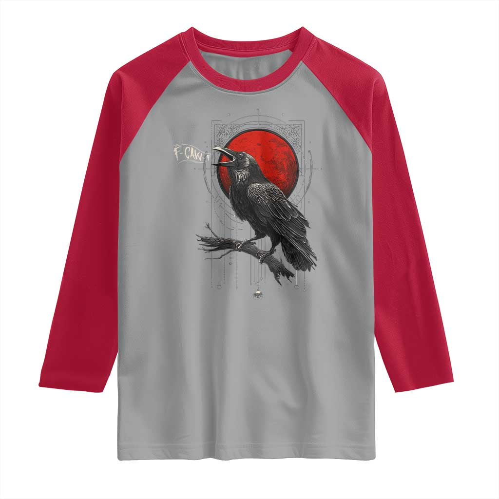 Horror Raven Raglan Shirt F Caw F Gothic Blood Moon Halloween - Wonder Print Shop