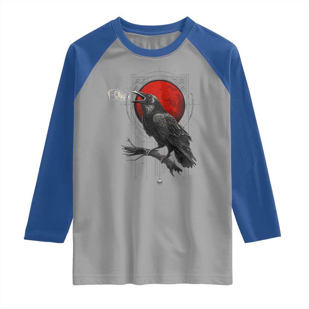 Horror Raven Raglan Shirt F Caw F Gothic Blood Moon Halloween - Wonder Print Shop