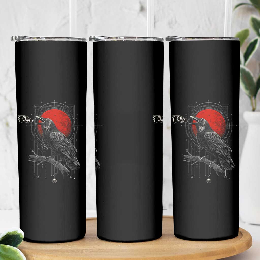 Horror Raven Skinny Tumbler F Caw F Gothic Blood Moon Halloween