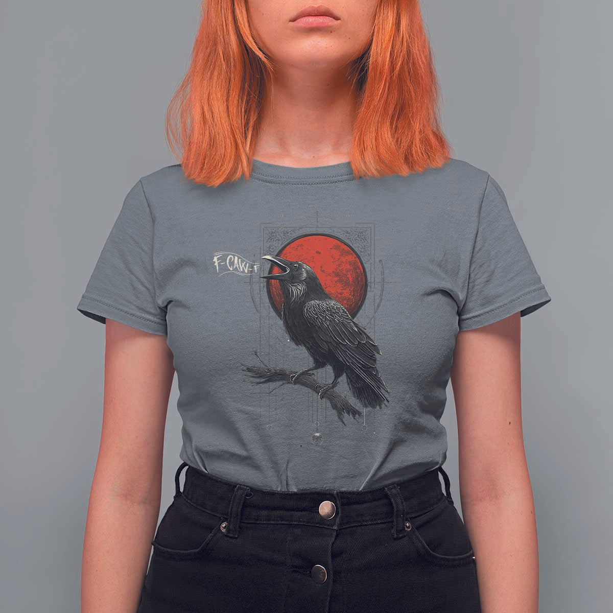 Horror Raven T Shirt For Women F Caw F Gothic Blood Moon Halloween - Wonder Print Shop
