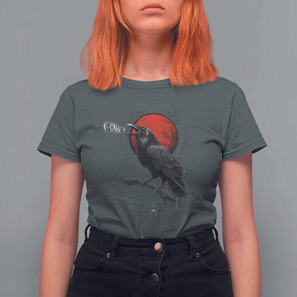 Horror Raven T Shirt For Women F Caw F Gothic Blood Moon Halloween - Wonder Print Shop