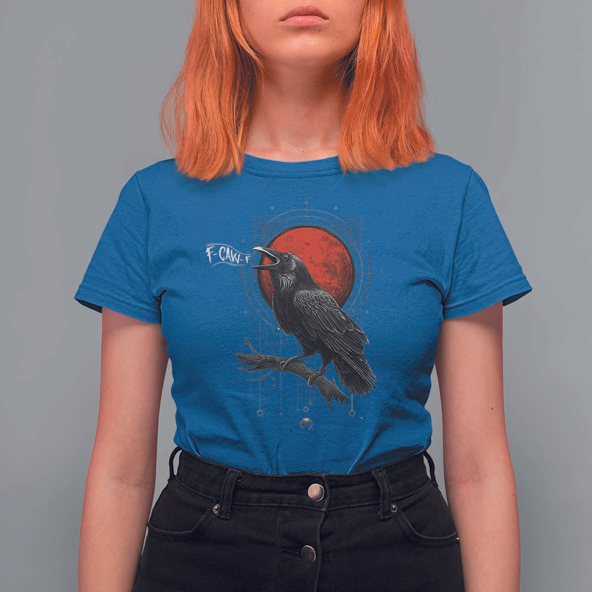 Horror Raven T Shirt For Women F Caw F Gothic Blood Moon Halloween - Wonder Print Shop