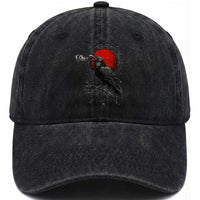 Horror Raven Washed Cotton Baseball Cap F Caw F Gothic Blood Moon Halloween