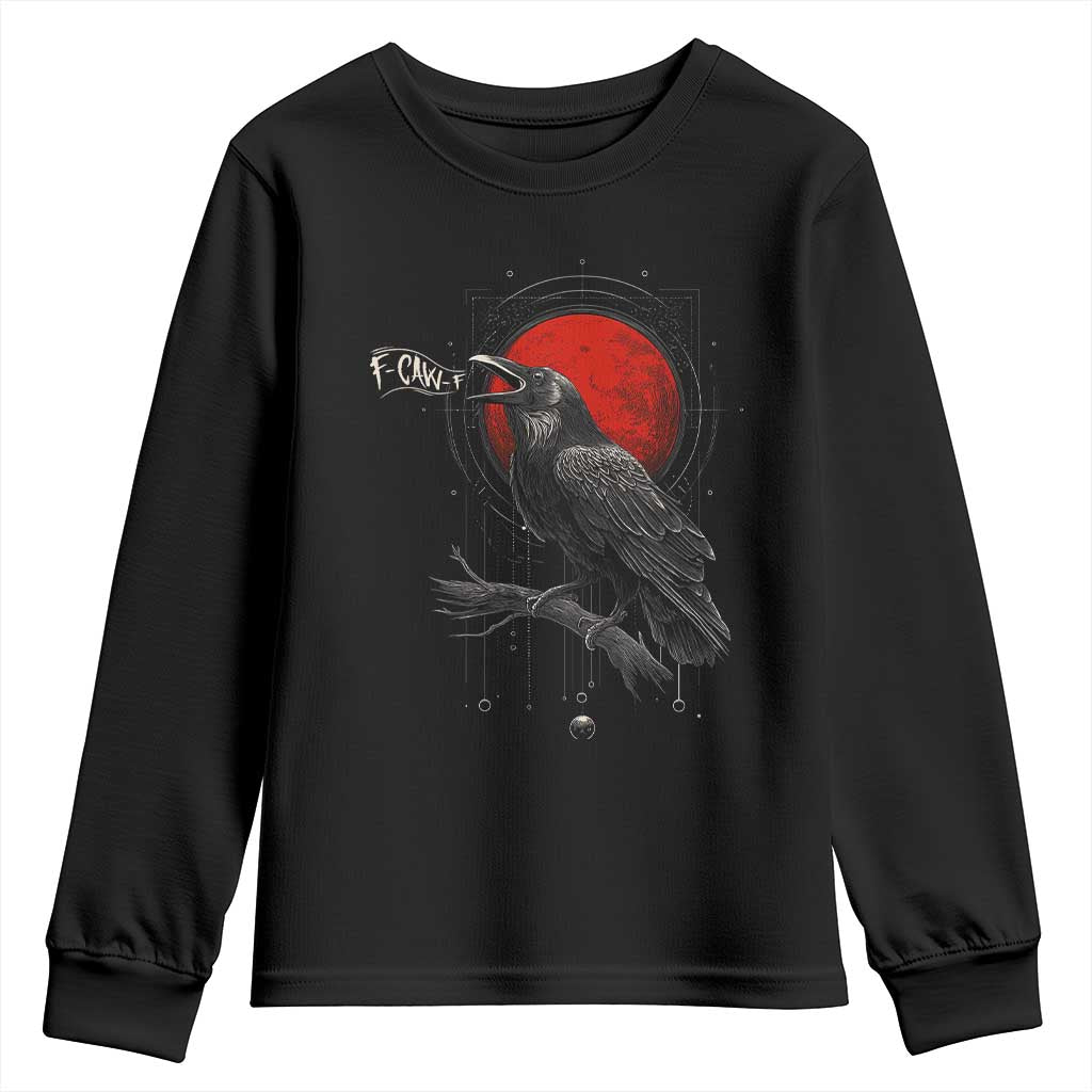 Horror Raven Youth Sweatshirt F Caw F Gothic Blood Moon Halloween - Wonder Print Shop