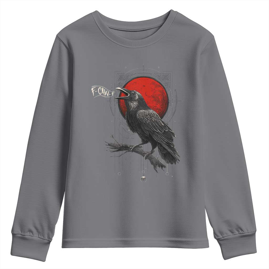 Horror Raven Youth Sweatshirt F Caw F Gothic Blood Moon Halloween - Wonder Print Shop