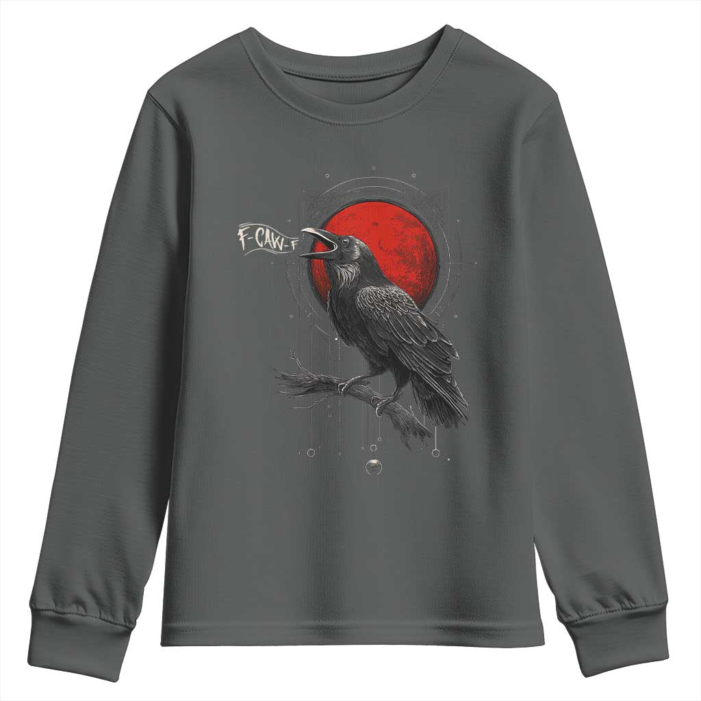 Horror Raven Youth Sweatshirt F Caw F Gothic Blood Moon Halloween - Wonder Print Shop