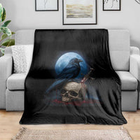 Horror Raven On Skull Throw Blanket Full Moon Gothic Art - Wonder Print Shop