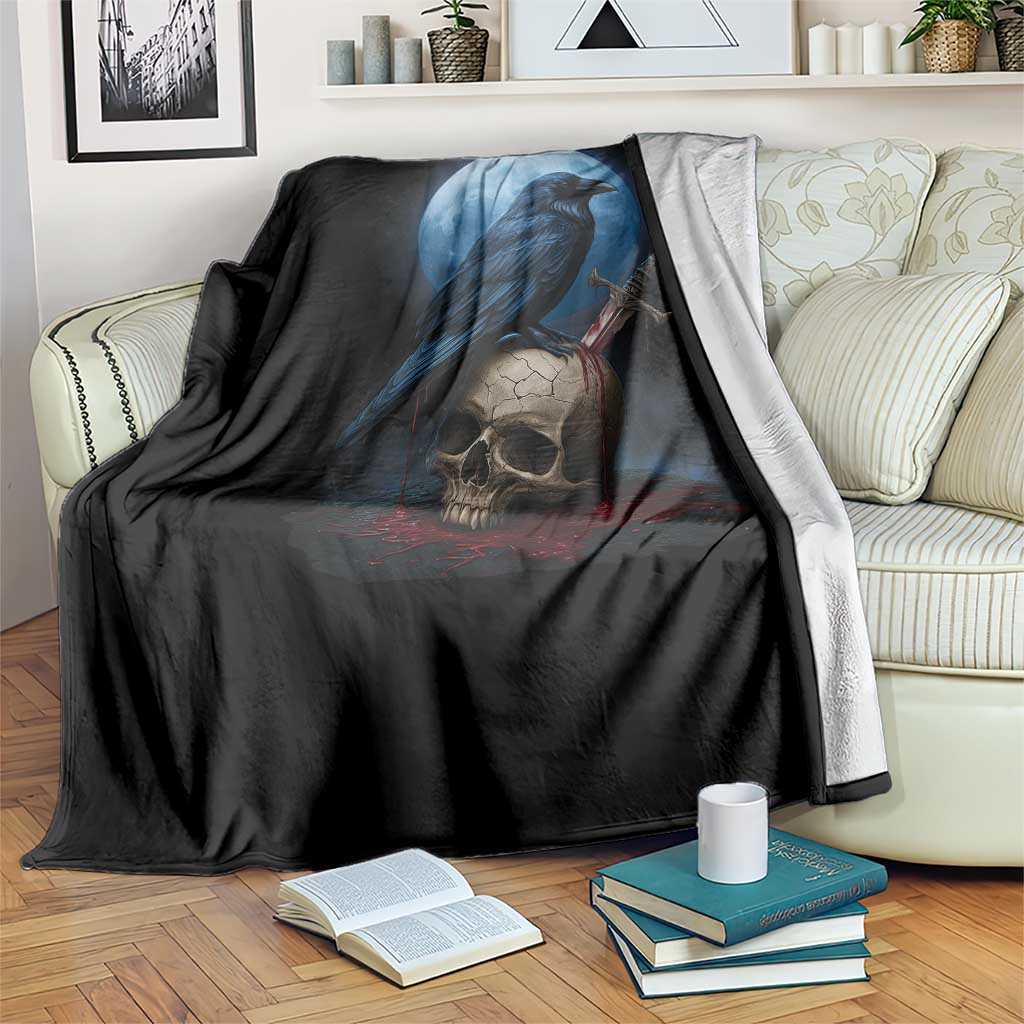 Horror Raven On Skull Throw Blanket Full Moon Gothic Art - Wonder Print Shop