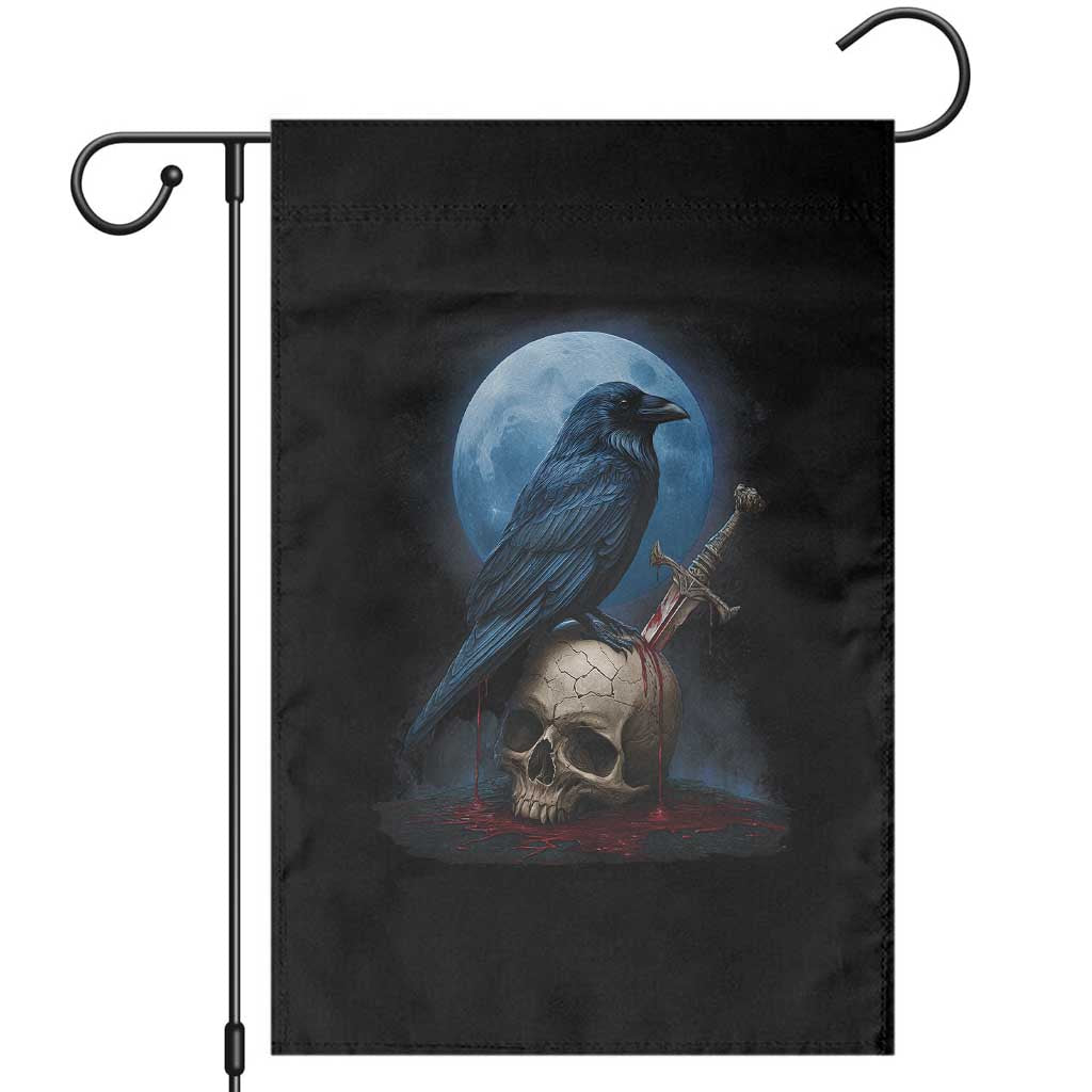 Horror Raven On Skull Garden Flag Full Moon Gothic Art - Wonder Print Shop