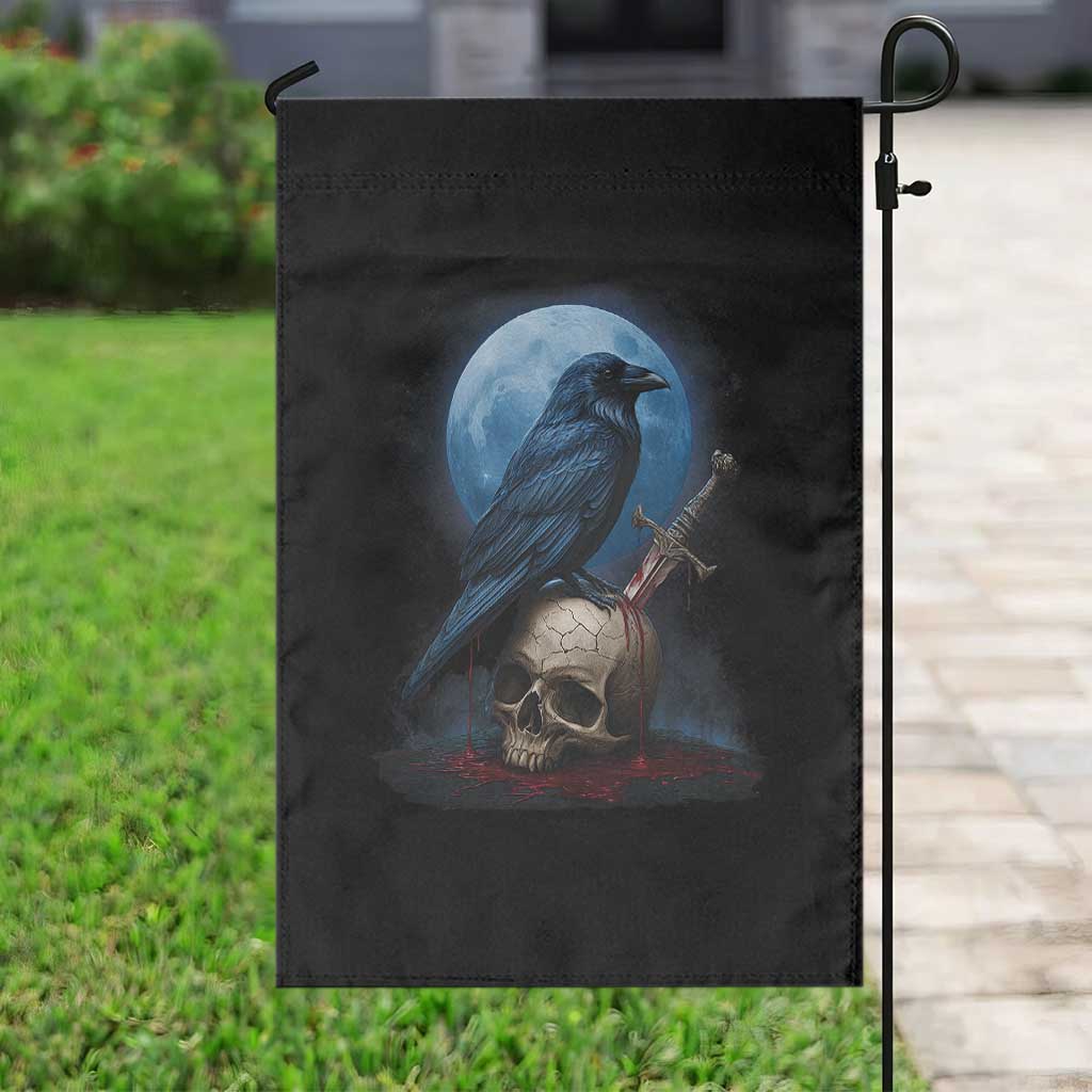 Horror Raven On Skull Garden Flag Full Moon Gothic Art - Wonder Print Shop