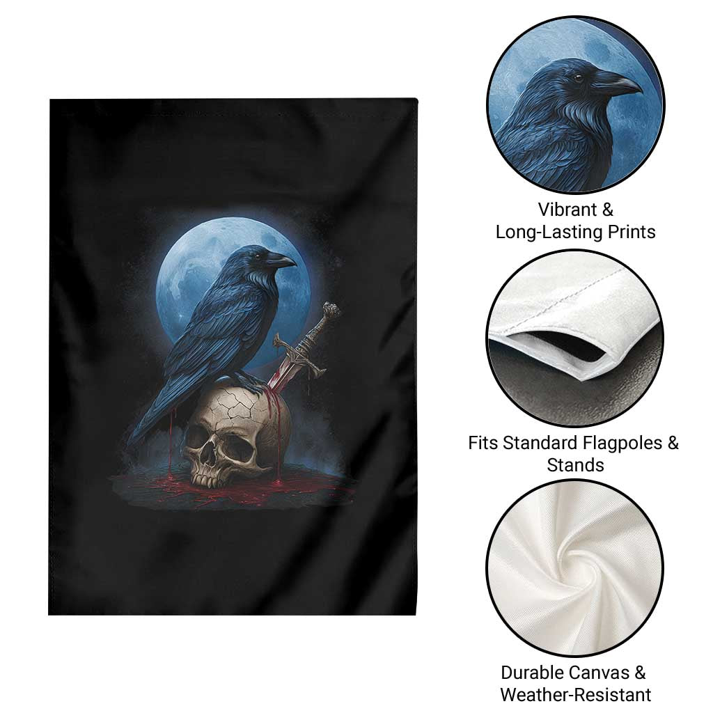 Horror Raven On Skull Garden Flag Full Moon Gothic Art - Wonder Print Shop