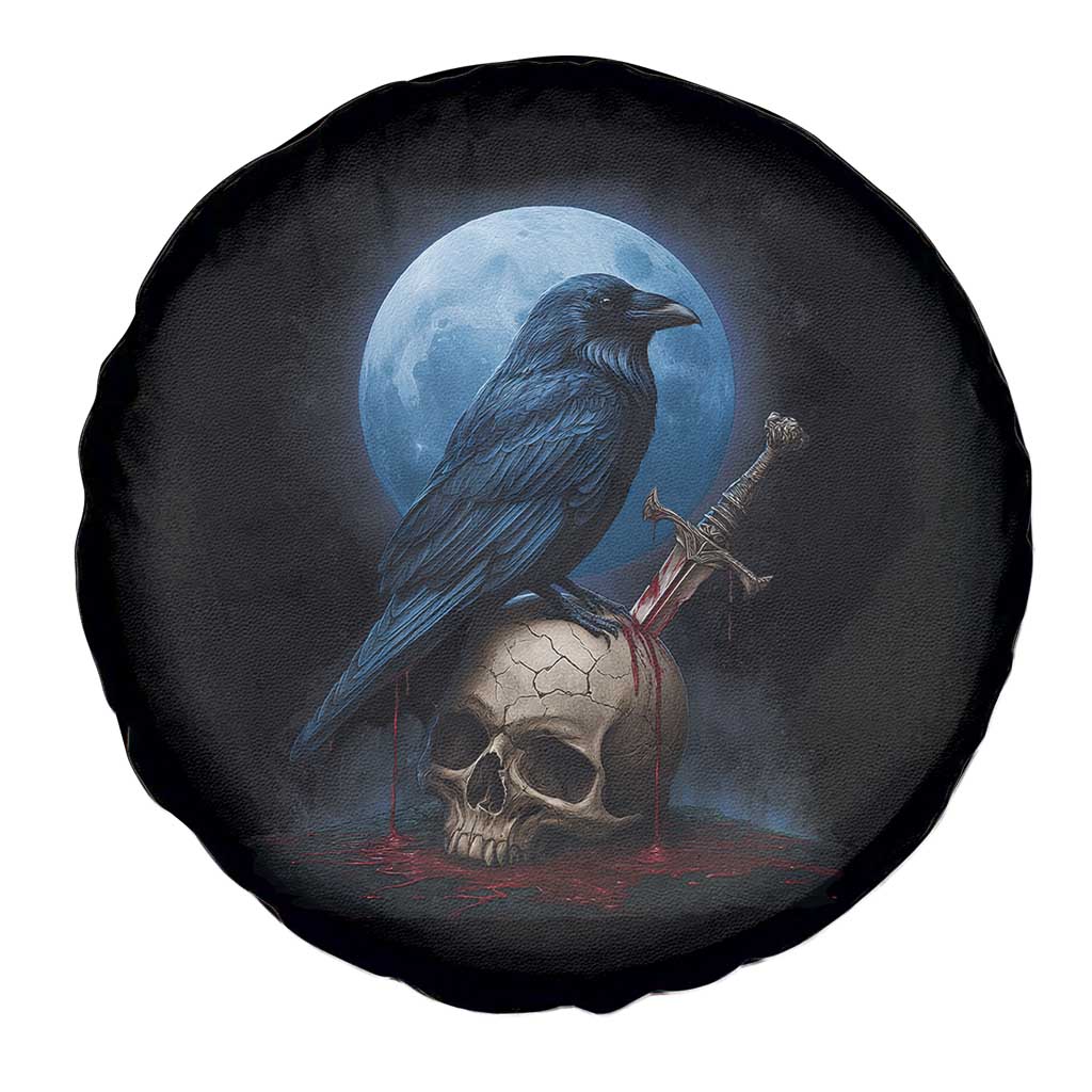 Horror Raven On Skull Spare Tire Cover Full Moon Gothic Art - Wonder Print Shop