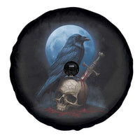 Horror Raven On Skull Spare Tire Cover Full Moon Gothic Art - Wonder Print Shop