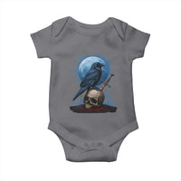 Horror Raven On Skull Baby Onesie Full Moon Gothic Art - Wonder Print Shop