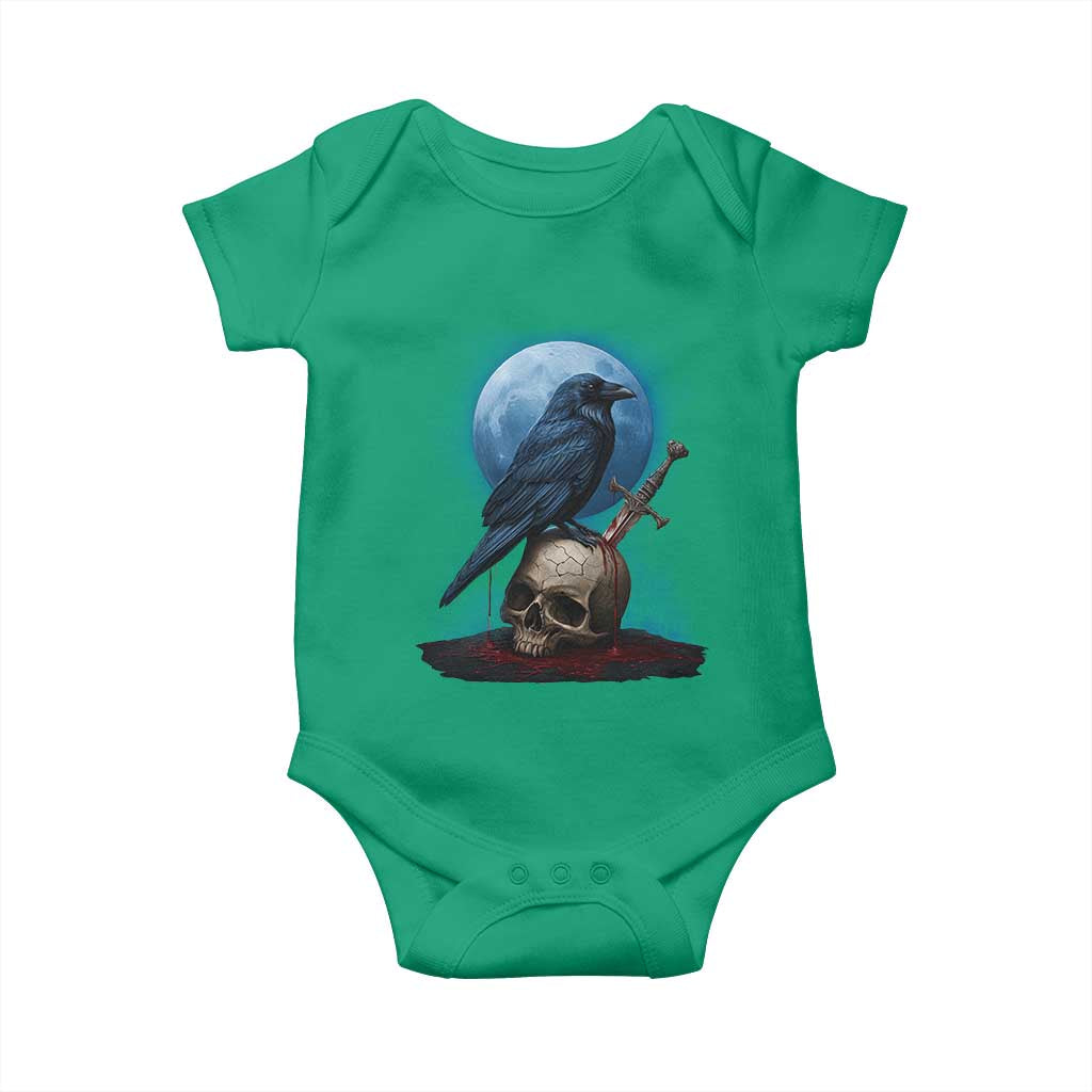 Horror Raven On Skull Baby Onesie Full Moon Gothic Art - Wonder Print Shop