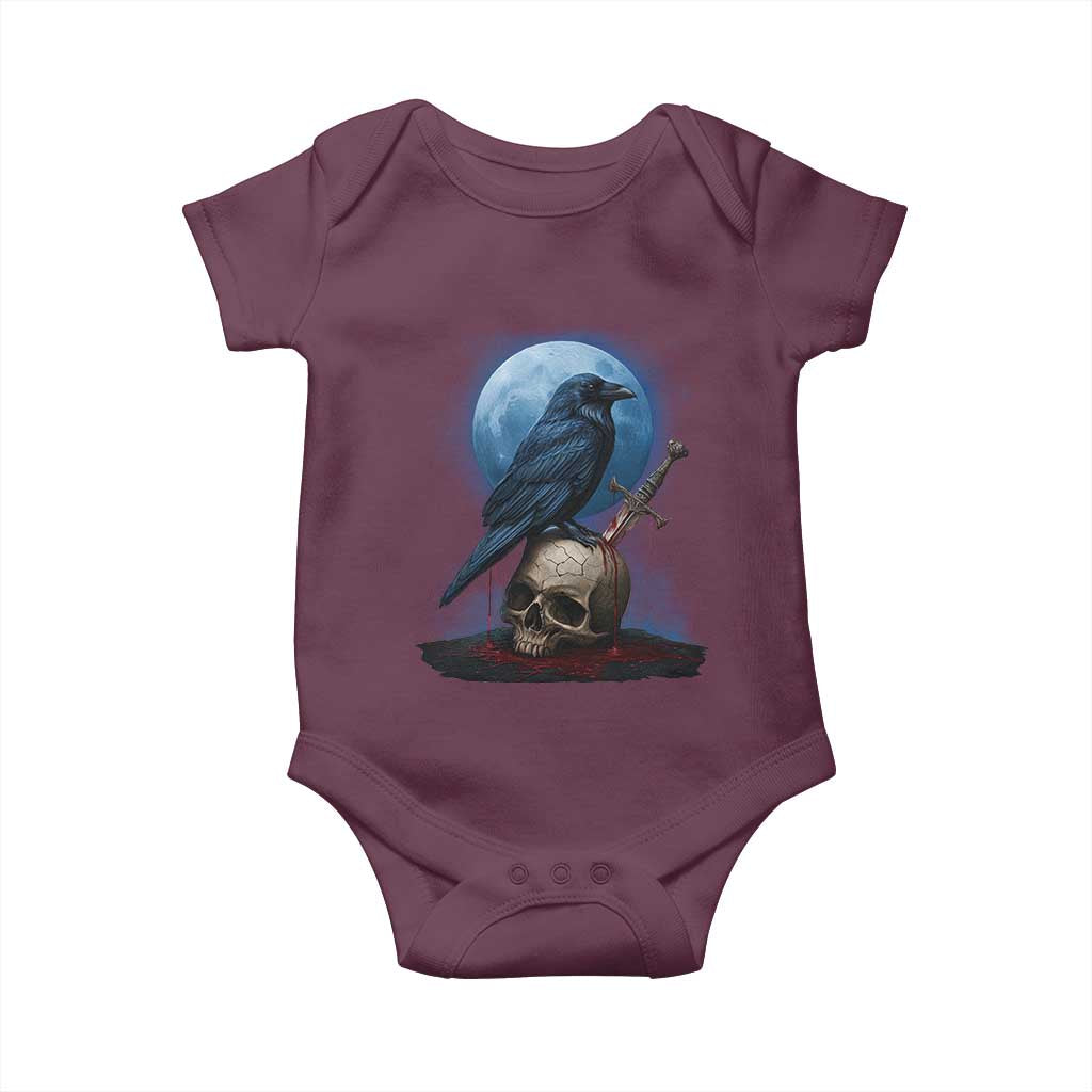 Horror Raven On Skull Baby Onesie Full Moon Gothic Art - Wonder Print Shop