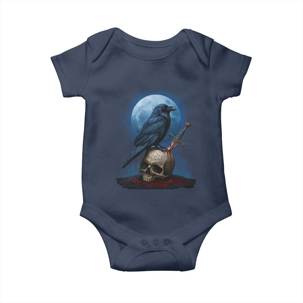 Horror Raven On Skull Baby Onesie Full Moon Gothic Art - Wonder Print Shop
