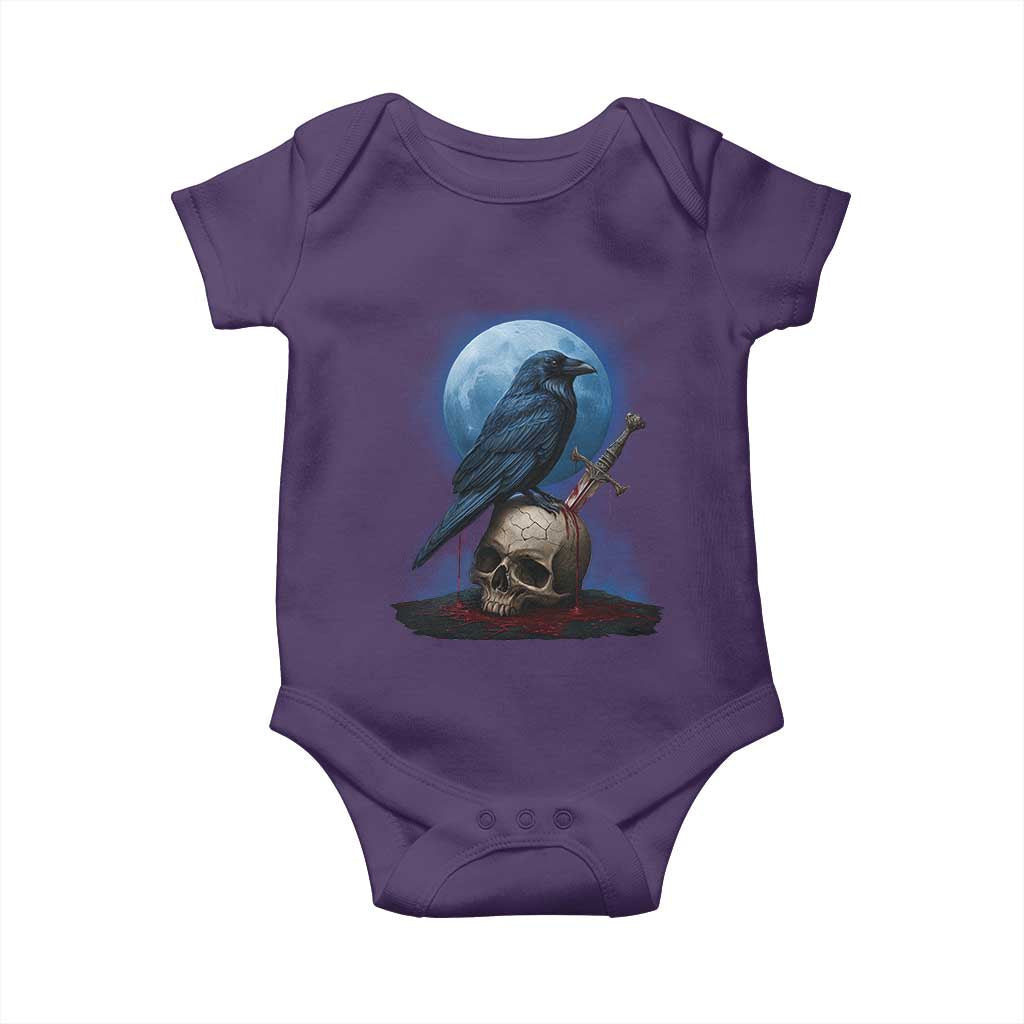 Horror Raven On Skull Baby Onesie Full Moon Gothic Art - Wonder Print Shop