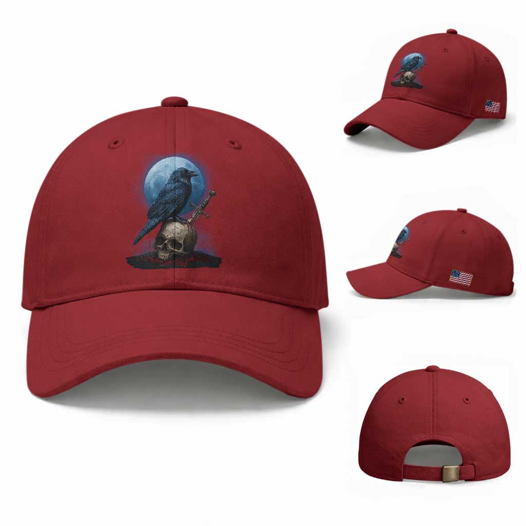 Horror Raven On Skull Baseball Cap Full Moon Gothic Art