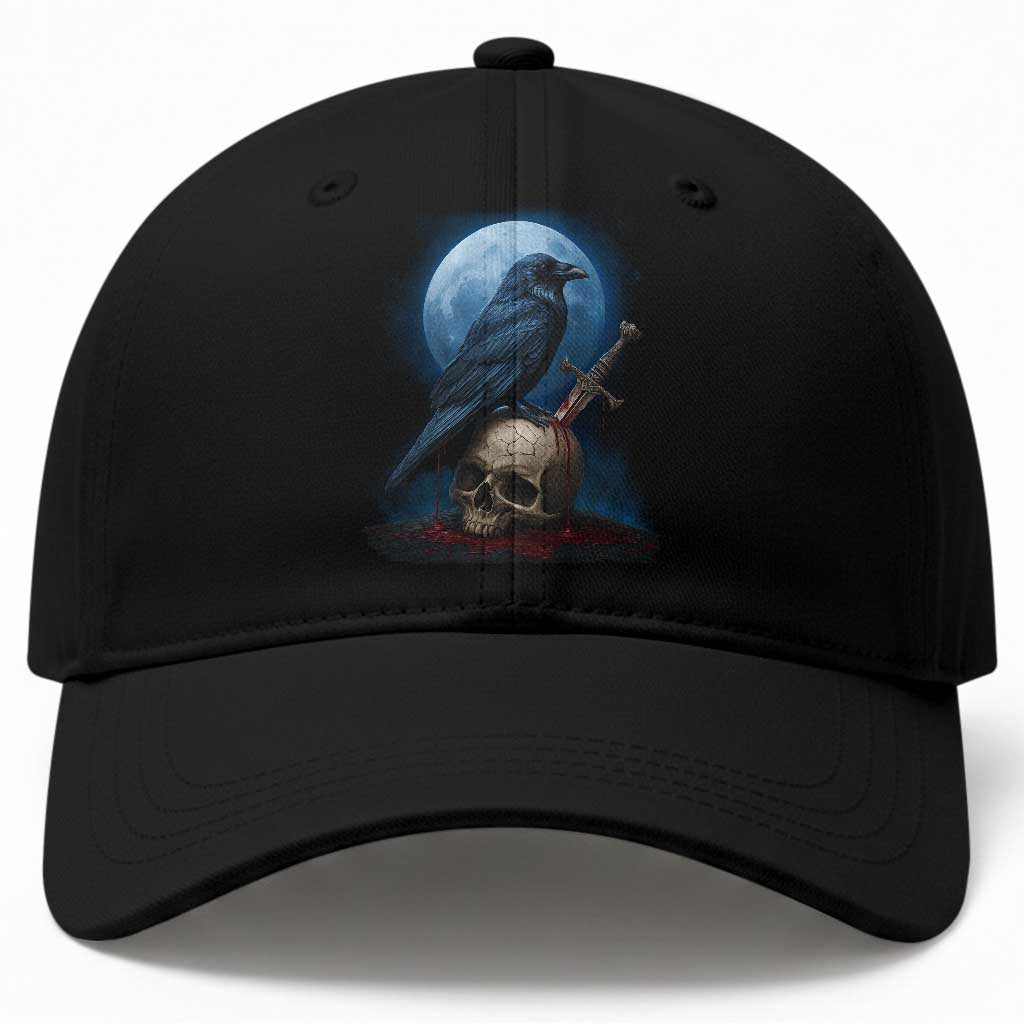 Horror Raven On Skull Baseball Cap Full Moon Gothic Art
