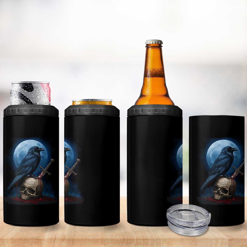 Horror Raven On Skull 4 in 1 Can Cooler Tumbler Full Moon Gothic Art