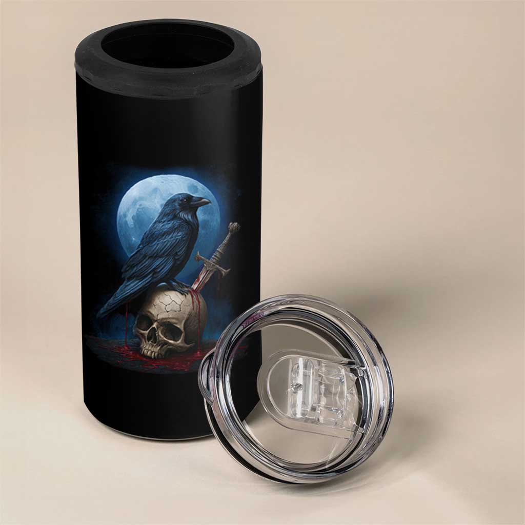 Horror Raven On Skull 4 in 1 Can Cooler Tumbler Full Moon Gothic Art