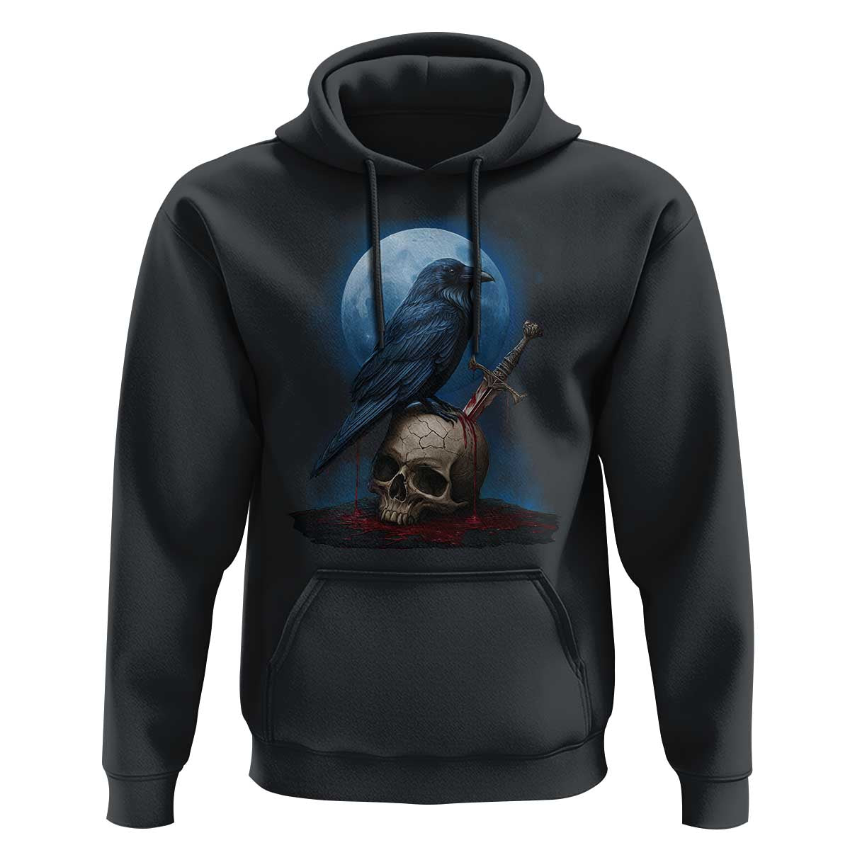 Horror Raven On Skull Hoodie Full Moon Gothic Art - Wonder Print Shop