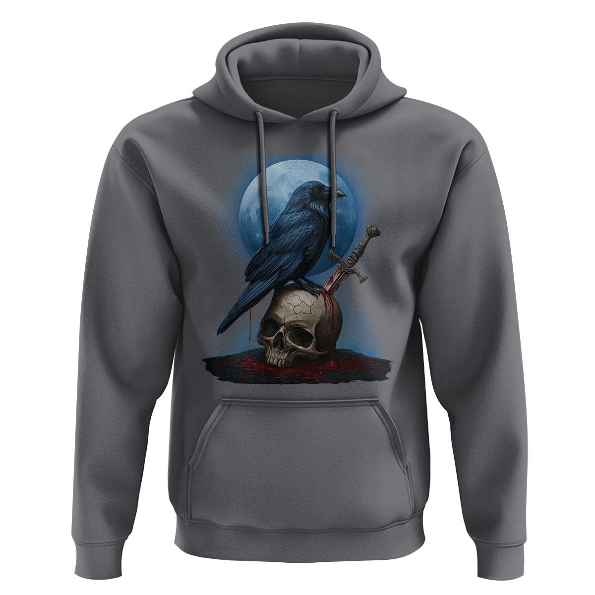 Horror Raven On Skull Hoodie Full Moon Gothic Art - Wonder Print Shop