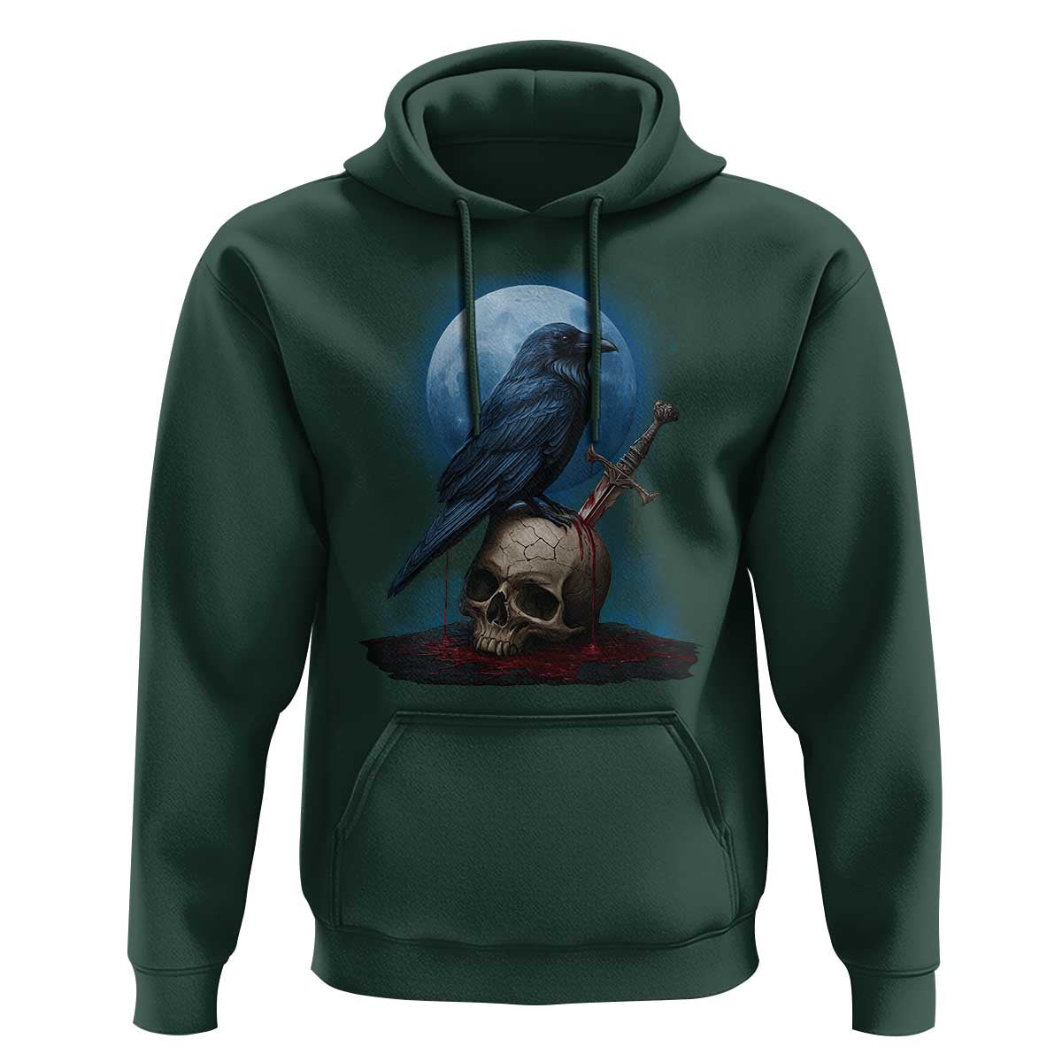 Horror Raven On Skull Hoodie Full Moon Gothic Art - Wonder Print Shop