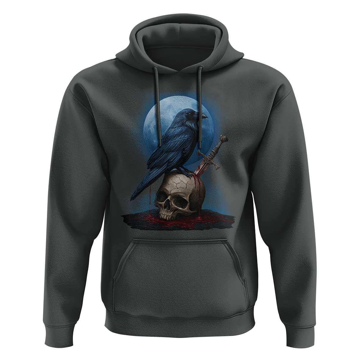 Horror Raven On Skull Hoodie Full Moon Gothic Art - Wonder Print Shop